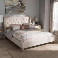 Baxton Studio CF8862-Light Beige-King Adelaide Retro Modern Light Beige Fabric Upholstered King Size Platform Bed